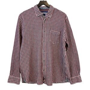 32 Bar Blues Mens XL Woven Oxford Red Black Plaid Shirt